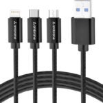 Ambrane USB Type C Cable 3 A 1.25 m Trio-11 (Compatible with Ios Devices, Android Devices, Type C Devices, Black, One Cable)