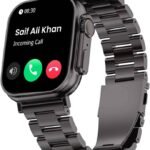 GOBOULT Crown 1.95” HD Display, BT Calling, Working Crown, 900 Nits, SpO2 Smartwatch (Silver Strap, Free Size)