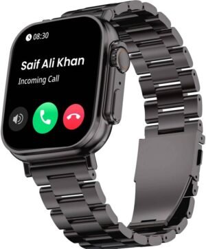 GOBOULT Crown 1.95'' HD Display, BT Calling, Working Crown, 900 Nits, SpO2 Smartwatch (Silver Strap, Free Size)