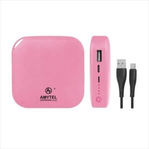 AMYTEL 10000 mAh 15 W Mini Pocket Size Power Bank (Pink, Lithium-ion, Power Delivery 2.0, Quick Charge 2.0, Quick Charge 3.0 for Mobile, Tablet, Earbuds, Speaker, Trimmer)
