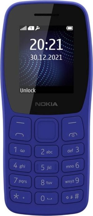 Nokia 105 Classic Single Sim Keypad Phone, Charger in-Box (Blue)
