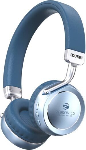 ZEBRONICS Zeb-Duke 2, with 60h Backup, BT v5.4, Gaming Mode, ENC, Deep Bass, Dual Pairing Bluetooth (Blue, On the Ear)