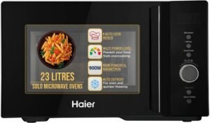 Haier 23 L 900 Watt Magnetron, 5 Power Levels, 8 Auto Cook Menus Solo Microwave Oven (HIL2301MBEJ, Black)