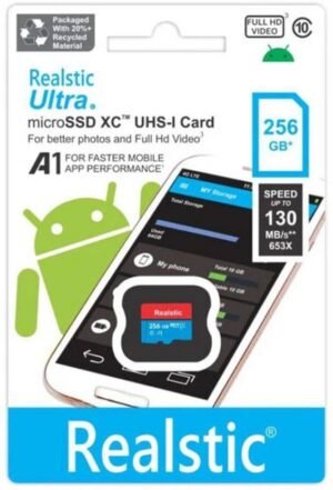 Realstic 256GB-Rl-mmc-054 Ultra 256 GB MicroSDXC Class 10 130 MB/s Memory Card Compatible with Camera, Computer, Mobile, Tablet