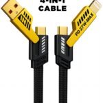 RoarX USB Type C Cable 13 A 1 m Braided 4 in 1 65W Fast Charging Cable Compatible for- & Android with MFI Certified (1 Meter) (Compatible with Apple & Android phones, Type C to C , Usb to Lightning, C to Lightning data cable, Yellow, Black, One Cable)