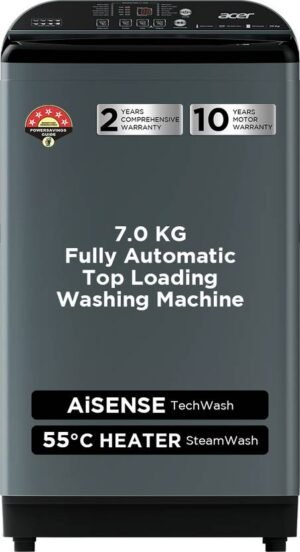 Acer 7 kg Fully Automatic Top Load Washing Machine with In-built Heater Grey (AR70HFATLH2C2IG24D)