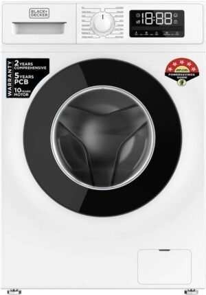 BLACK+DECKER 8 kg Fully Automatic Front Load Washing Machine with In-built Heater Black, White (BXWD01280IN)