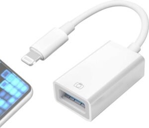 Hespa Lightning Cable 0.5 A 0.1 m Braided Shielding USB Adapter OTG 8 Pin for Mouse, Flash Drive, Keyboard, iPad Series (Compatible with iPhone13/12/11/Xr/X/XS/8/7/Card Reader/Flash Drive/Mouse/MIDI Keyboard, White, One Cable)