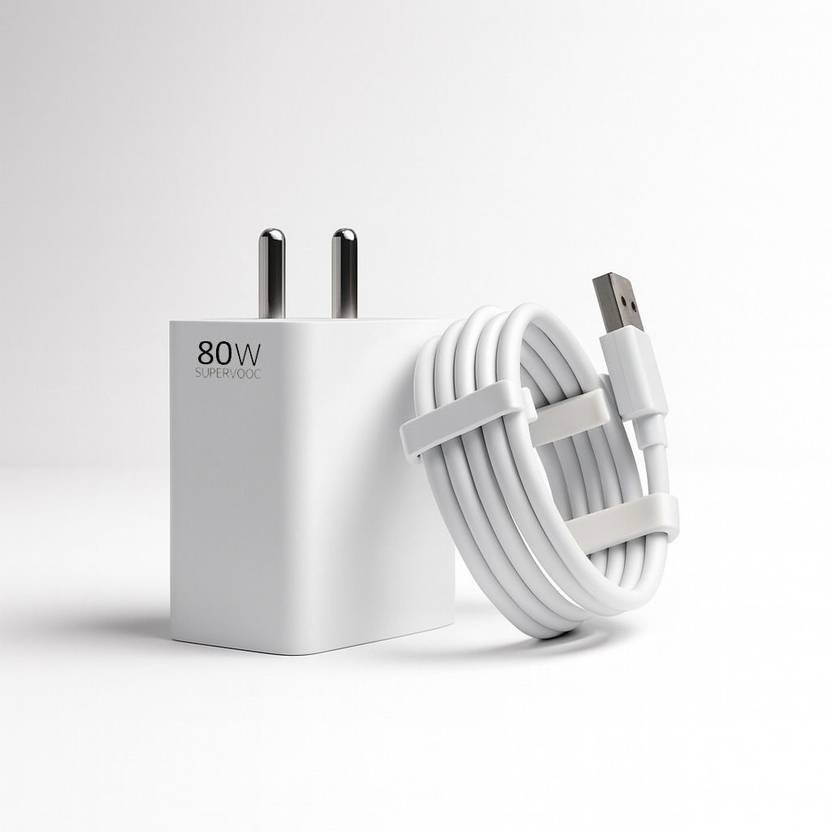 CLAT 80 W SuperVOOC 6 A Wall Charger for Mobile with Detachable Cable (White, Cable Included)