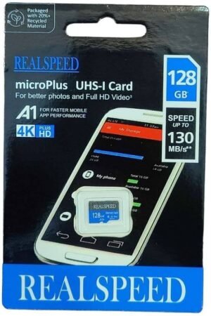 Realspeed A1plus 128 GB MicroPlus Card A1PLUSMicro 128 GB Memory Stick Class 10 130 MB/s Memory Card Compatible with Camera, Computer, Gaming Console, Mobile, Tablet