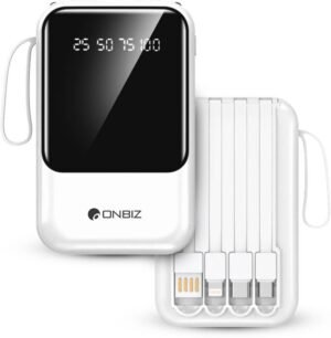 ONBIZ 10000 mAh 22 W Compact Pocket Size Power Bank (White, Lithium Polymer, Fast Charging for Earbuds, Mobile, Smartwatch, Trimmer, Tablet, Speaker)