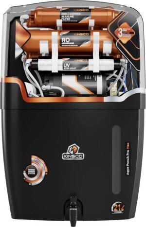 Kinsco Aqua Punch Pro Max 21 L With ISI Mark Ro+Uv+Uf+Tds Adjuster 21 L RO + UV + UF + TDS + ALK + Copper Water Purifier (Black)