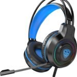 SpinBot BattleBudz H2 Headphone RGB Light|Boom Mic|Suspension Headband|Braided Cable| Wired Gaming (Black, Blue, On the Ear)