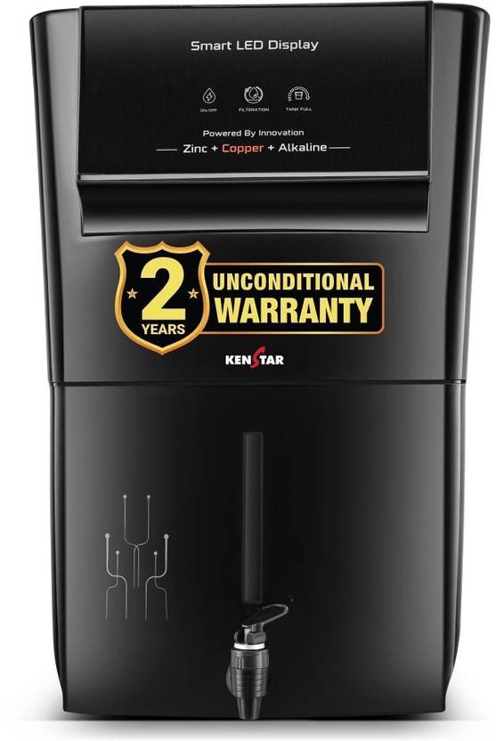 Kenstar Black Pureza. 8 L RO + UF + UV + Copper + Alkaline + Mineralizer Water Purifier Needs no service for 2 years (Black)