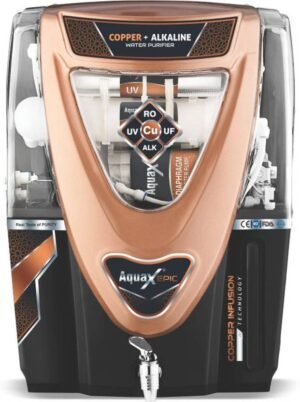 Aquagrand Black Epic Model RO + UV + UF + TDS + Copper filter + Alkaline filter 15 L RO + UV + UF + TDS + ALK + Copper Water Purifier (Black)