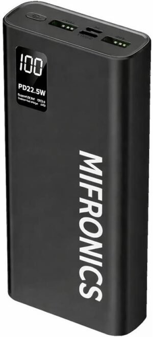 MIFRONICS 20000 mAh 22.5 W Compact Pocket Size Power Bank (Black, Lithium Polymer, Quick Charge 4.0, Power Delivery 3.0, Fast Charging for Mobile, Earbuds, Speaker, Smartwatch, Smartwatch)