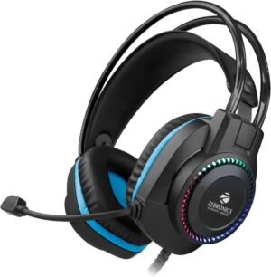 ZEBRONICS Zeb-Jet� Premium Headphone,LED Headband,Suspension Design, 2 mtr 3.5mm+USB Wired Gaming (Black + Blue, On the Ear)