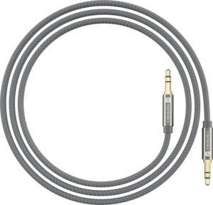 Portronics AUX Cable 2 m Konnect Aux 7 Male to Male 3.5mm Gold Plated Connectors (Compatible with Smartphones, Grey, One Cable)