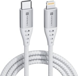 Portronics Lightning Cable 2 A 1 m Konnect L1 20W Type C to 8 Pin (Compatible with Smartphones, White, One Cable)