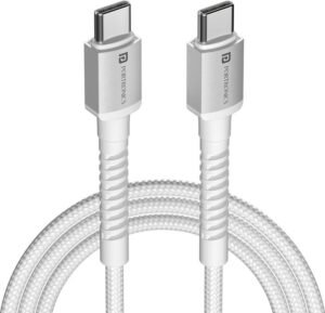 Portronics Type C 3 A 2 m Konnect X 60W Type C to Type C Fast Charging Cable (Compatible with Smartphones, Power Bank, Speaker, Tablets, White, One Cable)