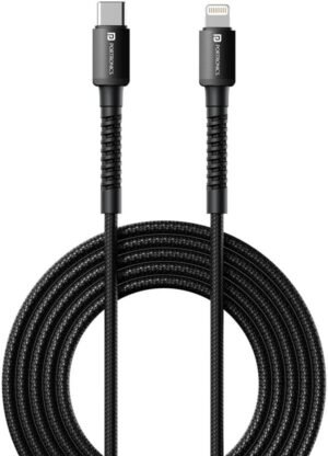 Portronics Lightning Cable 3 A 2 m Konnect X Type C to 8 PIN Cable 27W Fast Charging Cable with Data Transfer (Compatible with Smartphones, Black, One Cable)