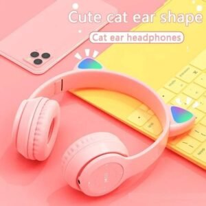 RENTOOR Premium Headset with Microphone For Girls/Boys Cat Headphone Bluetooth (Pink, On the Ear)