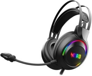 Acer Nitro Wired Gaming Headset | 50mm Drivers | 3.5mm Audio + USB RGB Lighting Wired Gaming (Black, On the Ear)