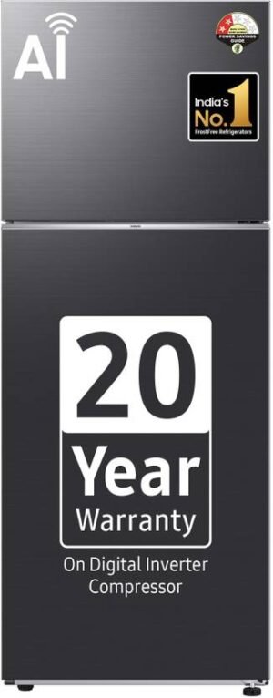 Samsung 465 L Frost Free Double Door 2 Star Refrigerator with AI and WiFi, Digital Inverter (BLACK CAVIR MATT / PET, RT51CG662BB1TL)