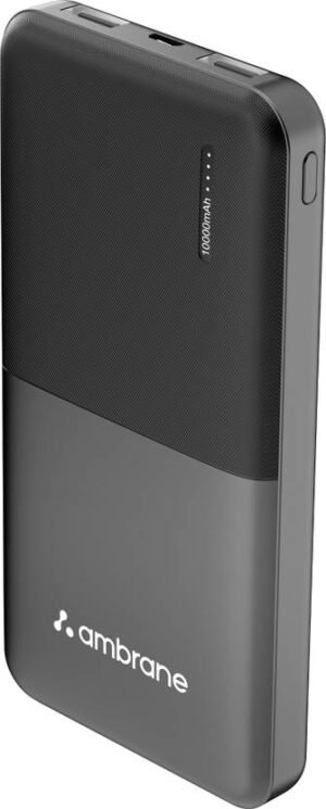 Ambrane 10000 mAh 12 W Compact Pocket Size Power Bank (Black, Lithium Polymer, Fast Charging for Mobile)