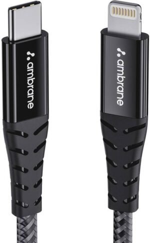 Ambrane Lightning Cable 2 A 1.25 m ABTL-125 (Compatible with Mobile, Black, One Cable)
