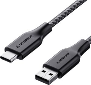 Ambrane USB Type C Cable 2 A 1.5 m RCT-15 (Compatible with Smartphones, Black, One Cable)