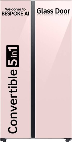 Samsung 653 L Frost Free Side by Side 3 Star Refrigerator with AI and WiFi, Convertible 5-in-1, Glass Door Finish, Digital Inverter (Clean Pink, RS76CB81A3P0HL)
