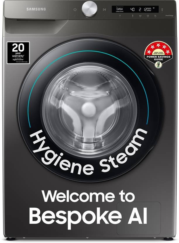 Samsung 7 kg 5 Star, AI Control, Wi-Fi, Digital Inverter Fully Automatic Front Load Washing Machine with In-built Heater Silver (WW70T502NAN1TL)