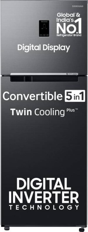 Samsung 385 L Frost Free Double Door 2 Star Convertible Refrigerator with Digital Inverter, Convertible 5-in-1 and Display (Luxe Black, RT42C5532BX/HL)