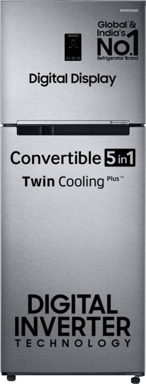 Samsung 385 L Frost Free Double Door 2 Star Convertible Refrigerator with Digital Inverter, Convertible 5-in-1 and Display (Refined Inox, RT42C5532S9/HL)