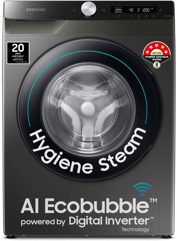 Samsung 8 kg 5 star, AI Control, AI Eco Bubble, Wi-Fi Fully Automatic Front Load Washing Machine with In-built Heater Black, Grey (WW80T504DAX1TL)