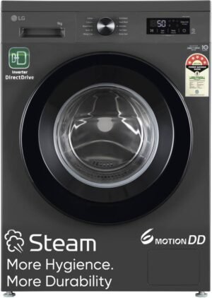 LG 9 kg 5 Star, Inverter Direct Drive Technology, 6 Motion DD, Reduce germs & allergens with steam cycles, In-built Heater, Touch Panel Fully Automatic Front Load Washing Machine with In-built Heater Black, Grey (FHB1209Z2M)