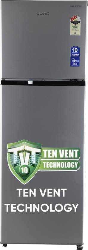 Llyod by Havells 260 L Frost Free Double Door 3 Star Convertible Refrigerator with Inverter Compressor Moveable Twist Ice Tray Fleximax Design (Mettalic Silver, GLFF293AMSC1PC)