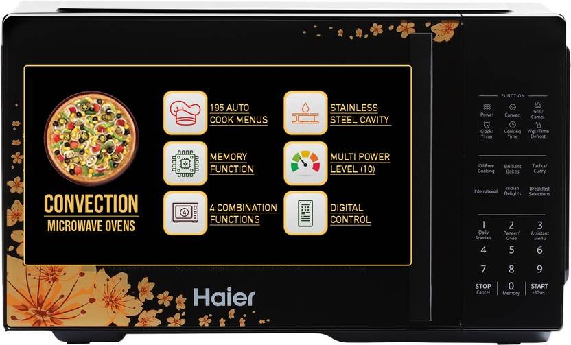 Haier 22 L 205 Auto cook Menus, 10 Power Levels, 4 Combination Cooking, Multistage Cooking, Auto Defrost, Child Lock Convection Microwave Oven (HIL22ECCFSD, Black)