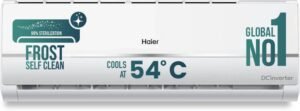 Haier 2025 Model 1 Ton 3 Star Split Dual Inverter Intelli-Convertible 7 in 1 ConvertibleHD Filter, Frost Self Clean, Upto 20 M air Flow, Hyper PCB AC (HU11-3BN-INV//HS11V-TMS3BN-INV, White)