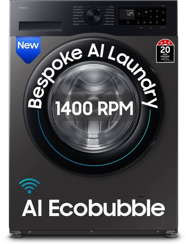 Samsung 9 kg 5 Star, AI Ecobubble, Super Speed, Wi-Fi, Hygiene Steam, Digital Inverter Motor Fully Automatic Front Load Washing Machine with In-built Heater Grey (WW90DG5U24AXTL)