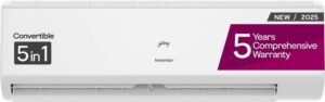 Godrej 2025 Model 1.5 Ton 5 Star Split Inverter 5-In-1 Convertible Cooling Heavy Duty Cooling at Extreme Temperature AC (EI 18I5T WZR, White)