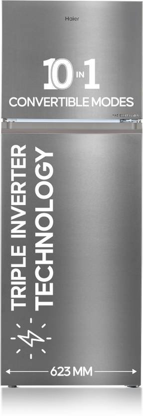 Haier 358 L Frost Free Double Door 3 Star Convertible Refrigerator with Convertible 14-in-1,1 hour Icing (Inox Steel, HEF-363TS-P)