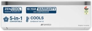 Sansui 2025 Model 1.5 Ton 3 Star Split Inverter 5-in-1 Convertible ZEN Cool Technology, Energy Saving, PM 2.5 Filter, Blue Fin, Anti Rust Coating AC (JSP183SI24A1, White)