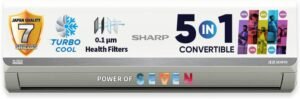 Sharp 2025 Model 1.5 Ton 3 Star Split Inverter 5 in 1 Convertible,7 Stage Health Filters, Turbo Cool Technology, AntiCorrosive Gold Fin AC (AH-SI18V3B-GC, White)