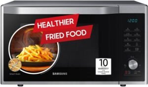 Samsung 32 L Slim Fry, Curd Making, Ceramic Enamel Cavity, Drop down door Convection & Grill Microwave Oven (MC32A7035CT, Silver)