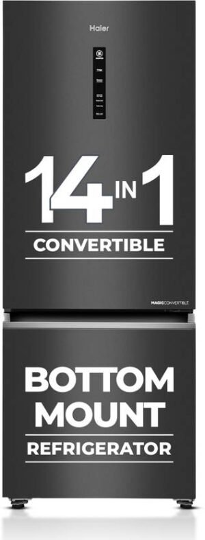 Haier 445 L Frost Free Double Door Bottom Mount 2 Star Convertible Refrigerator with Convertible 14-in-11 hour IcingDigital Control Panel (Graphite Black, HRB-4952BGK-P)