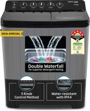 Voltas Beko 9 kg Semi Automatic Top Load Washing Machine Black, Grey (WTT90UHA/OK5B1B1S26)