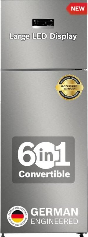 BOSCH 243 L Frost Free Double Door 3 Star Refrigerator with Inverter Large LED Display, 18 Hrs Cooling Retention, Integrated Handle (SPARKLY STEEL, CTN27S031I)