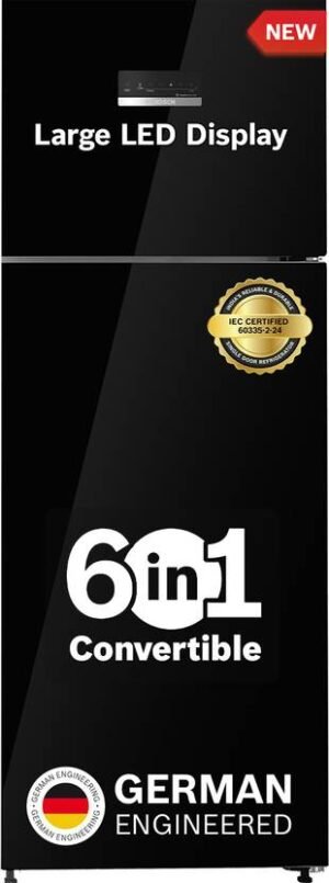 BOSCH 334 L Frost Free Double Door 2 Star Convertible Refrigerator with Large LED Display, Inverter Frost Free ,VitaFresh Technology for 10 Day Freshness, Integrated Handle (Black pearl, CTC35K22NI)